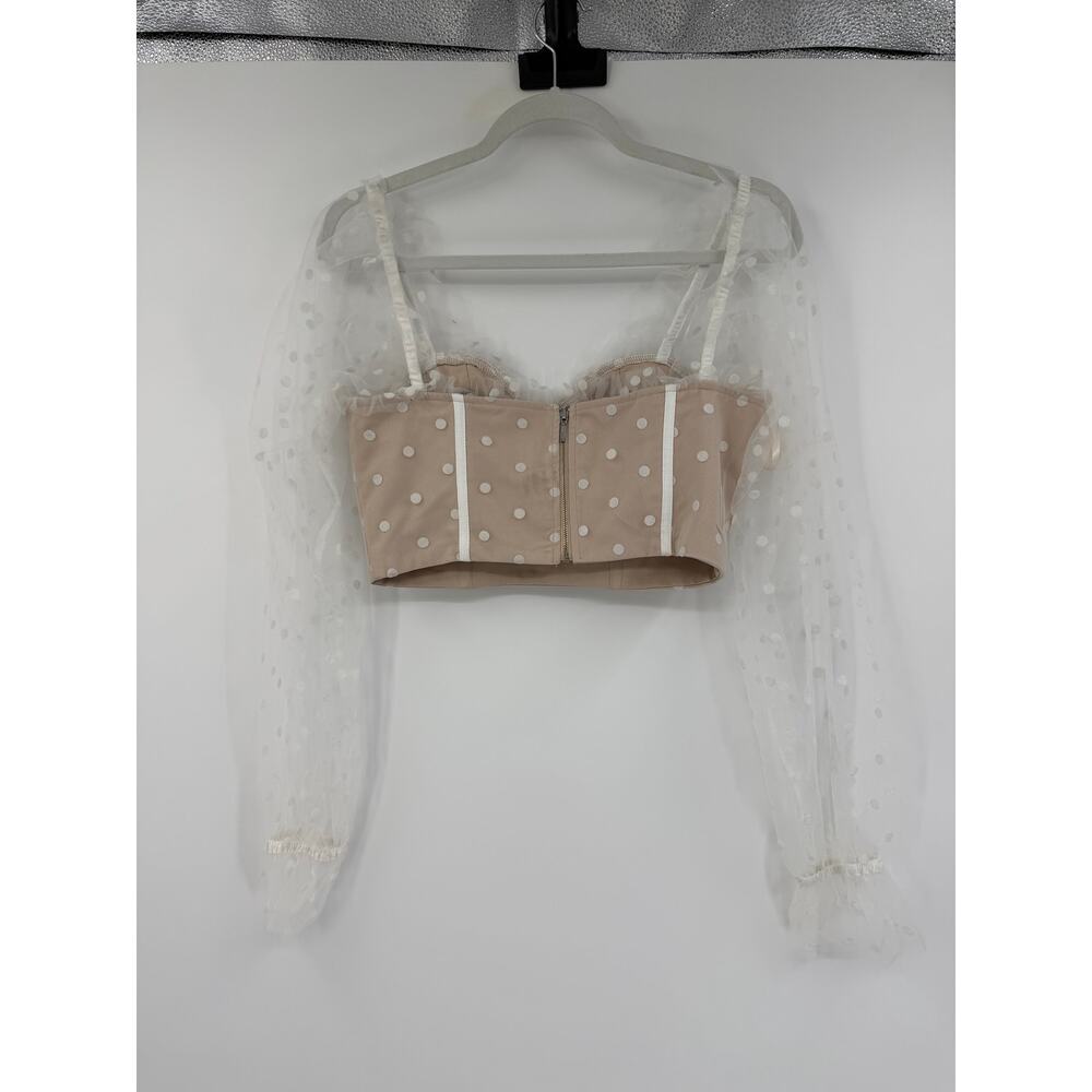 Runaway White Corset Crop Top White Polka Dot Sheer Sleeve Size M - Picture 3 of 13